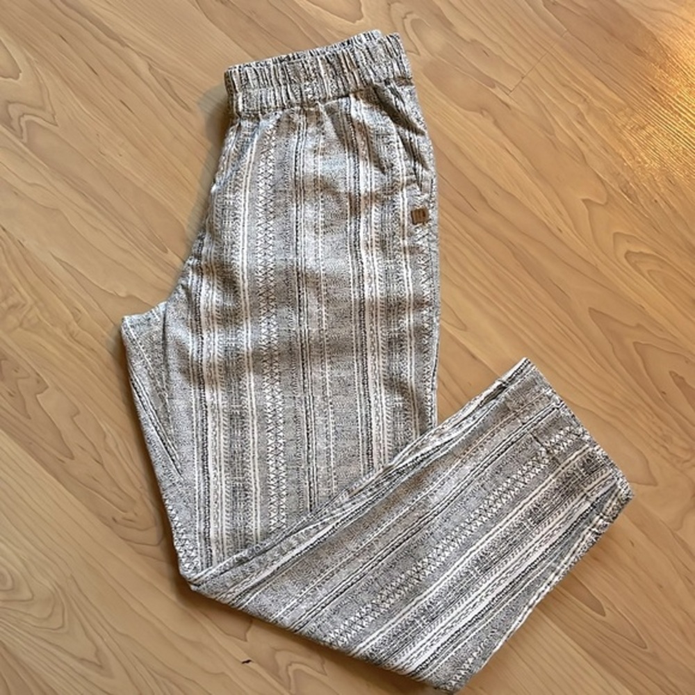 Roots Hemp Collection Stripped Ankle Cropped Elastic Waist Pants Size Small